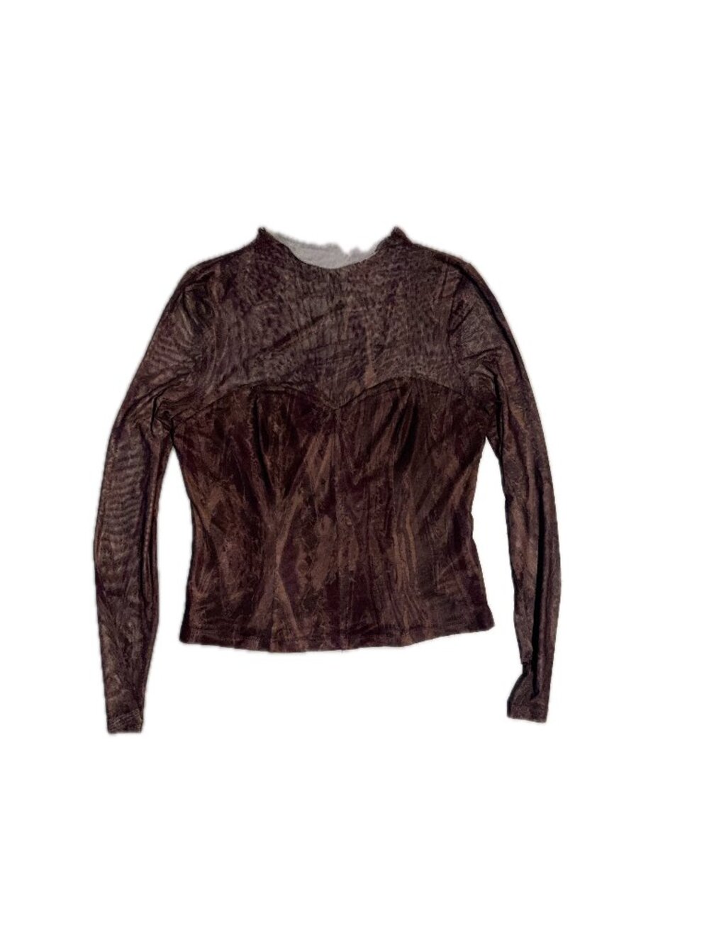 Louna Burgundy Brown Sheer Marbled Long Sleeve Top XL